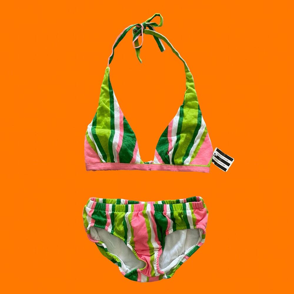 60's vintage striped low rise halter bikini XS *deadstock*